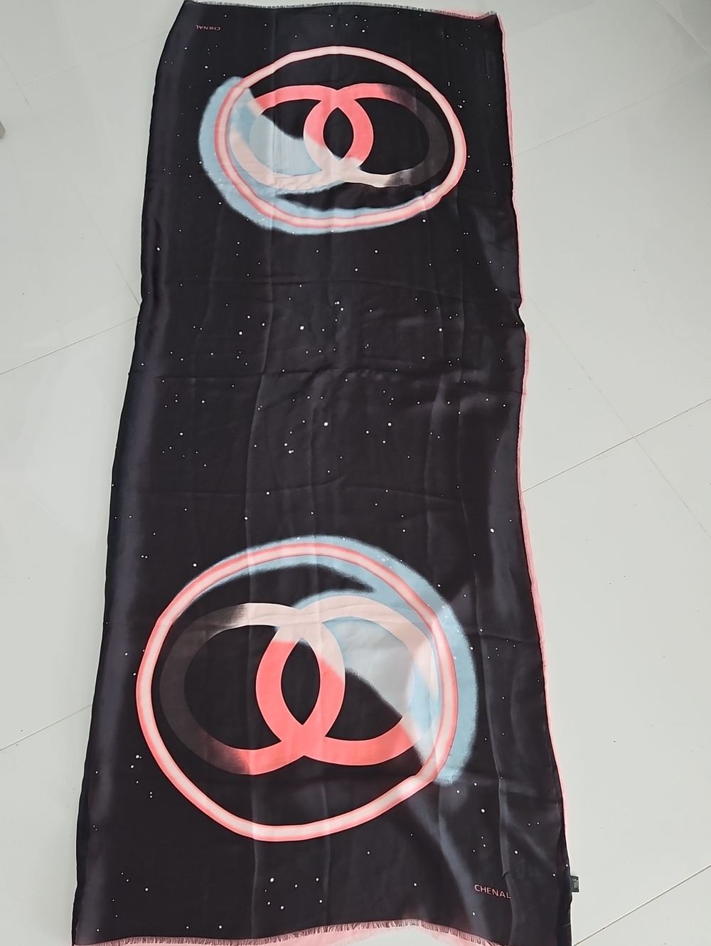 Chic Black and Coral Logo Silk-feel Scarf